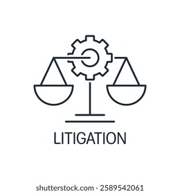 Litigation. Legal process. Vector linear icon illustration isolated on white background.
