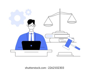 El litigio soporta la ilustración abstracta del vector de concepto. Abogado asistente, abogado litigante, profesional legal, gestión de documentos y datos, contabilidad forense, consultoría metáfora abstracta.