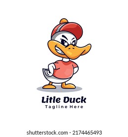 Litle Duck mascot character logo design vector illustration