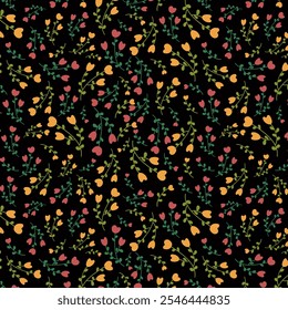 Litle flowers seamlees pattern dark background