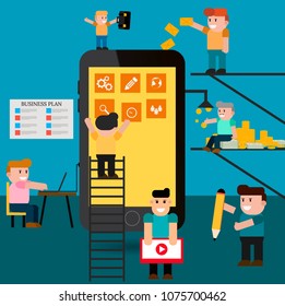 Litle people character  mobile technology vector  illustration flat eps 10