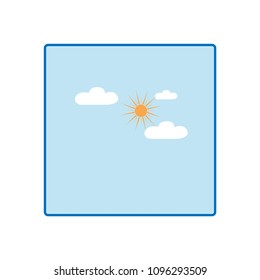 Litte cloudy sign. Weather icon. The sun and cloud on blue background.  Bright, sunny icon good mood. Isolated logo spring, summer. Symbol hot, warm, sunlight, good weather. Flat vector image. 