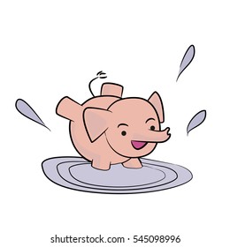 litte elephant jumping in water
