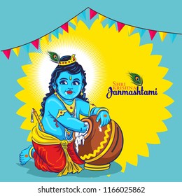 littel kahna with makhan pot. happy janmashtami