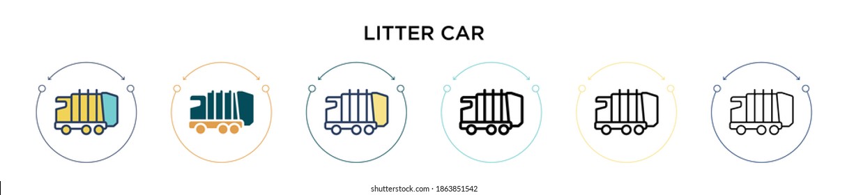 Litter car icon in filled, thin line, outline and stroke style. Vector illustration of two colored and black litter car vector icons designs can be used for mobile, ui, web