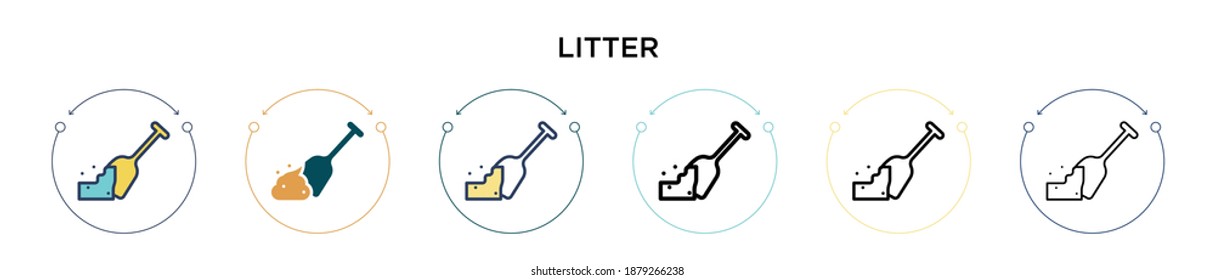 Litter icon in filled, thin line, outline and stroke style. Vector illustration of two colored and black litter vector icons designs can be used for mobile, ui, web