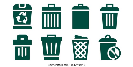 litter icon set. 8 filled litter icons.  Simple modern icons such as: Trash, Trash can, Garbage
