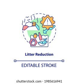 Litter reduction concept icon. Organic waste prevention idea thin line illustration. Items floating in water. Natural resources protection. Vector isolated outline RGB color drawing. Editable stroke