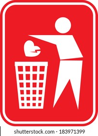 litter sign with broken heart