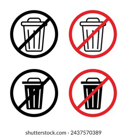 Littering Ban Vector Illustration Set. Improper Waste Disposal Prohibited sign suitable for apps and websites UI design style.