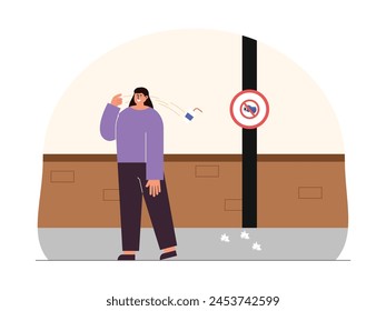 Littering can cause environmental damage, pollution vector illustration.