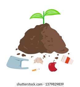 Littering Garbage. Pile of Waste with Sprout. Soil Pollution.