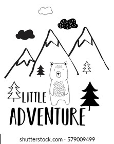 little adventure typography and sweet bear. Illustration vector for baby clothes or other uses.