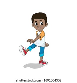 little affront boy walking hand draw vector illustration