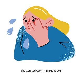 Little afraid girl crying and feeling depressed of bullying