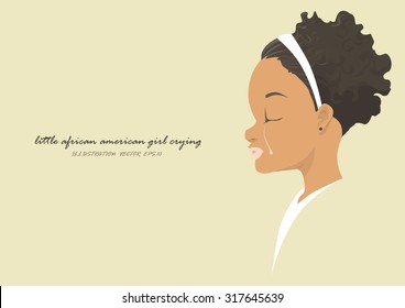 little African American girl crying. Illustration vector.