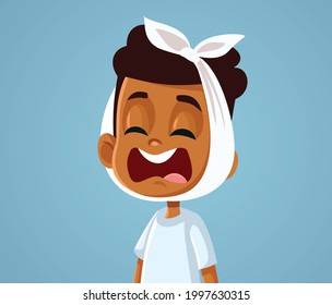 Little African Boy Suffering a Painful Toothache. Screaming child suffering from untreated cavities and oral health problems
