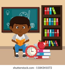 little afro schoolboy with chalkboard