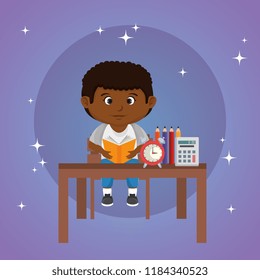 little afro schoolboy in the classroom