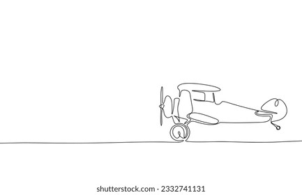 Little airplane. One line continuous air travel banner concept. Line art, outline, minimal vector illustration.