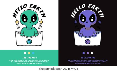 little alien out of the envelope design cartoon in hype style. illustration for t shirt, poster, logo, sticker, or apparel merchandise.