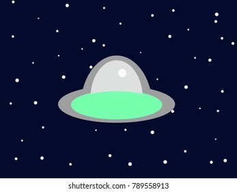 Little alien ship floating among the stars in space.