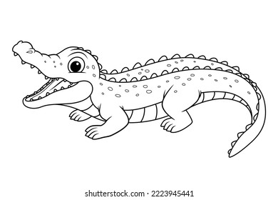 Little Alligator Cartoon Animal Illustration BW