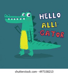 little alligator illustration for baby tee print