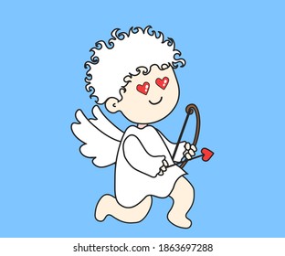 Little angel with bow and arrow. Cartoon. Vector illustration.