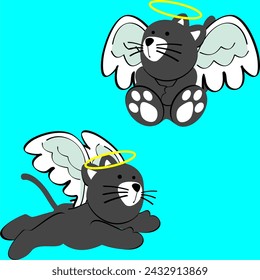 little angel cat cherub cartoon pack collection in vector format