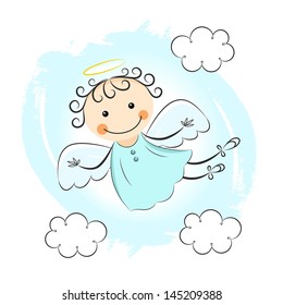 Little angel in clouds vector illustration