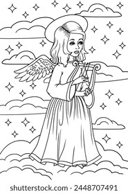 Little angel coloring page for adult and children lineart