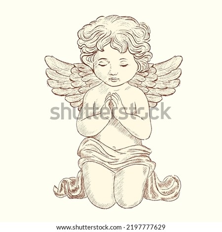 Little angel cupid vector, praying, thinking or sad angel.