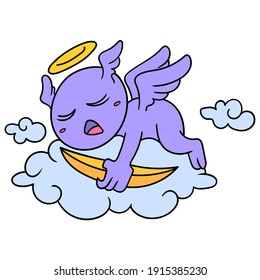 the little angel was fast asleep on the cloud bed, doodle draw kawaii. vector illustration art
