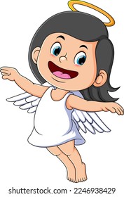 The little angel girl is flying and going to the heaven of illustration