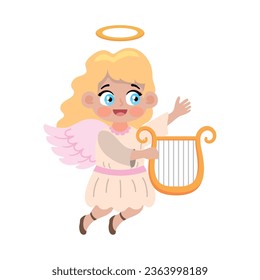 little angel with harp icon isolated