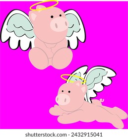 little angel pig cherub cartoon pack collection in vector format