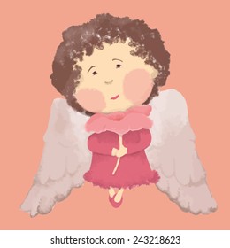 Little angel in pink. Vector. May be used not only on white background.