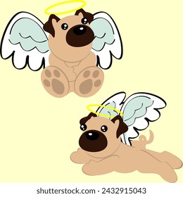 little angel pug dog cherub cartoon pack collection in vector format