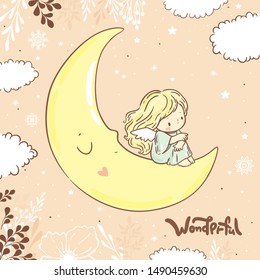 Little Angel Sitting On The Moon/ Greeting Card