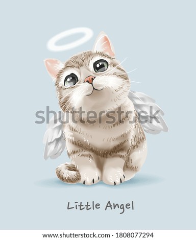 little angel slogan with cute angel cat illustration