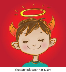 Little angel. Vector illustration of an angel looking kid.