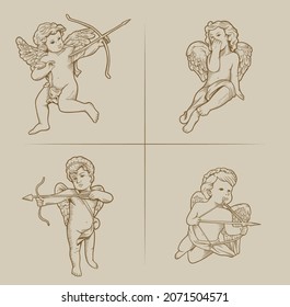 Little angel vintage hand drawn illustration cupid vector