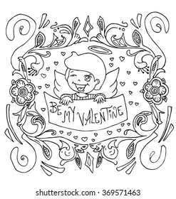 the little angels are decorated with framed outline for coloring isolated on the white background