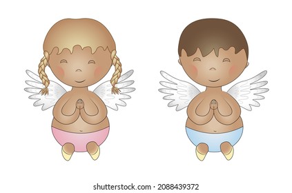 Little angels isolated on a white background. Vector