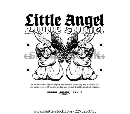 little angels slogan with baby angels statue graphic vector illustration in vintage style for streetwear and urban style t-shirts design, hoodies, etc