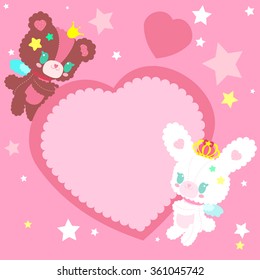 Little angels teddy bear and bunny holding a huge heart. Perfect for Valentine's Day or love confessions!