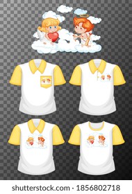 Little angle cartoon character with set of different shirts isolated on transparent background illustration