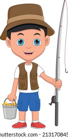 little angler and his fish in the bucket