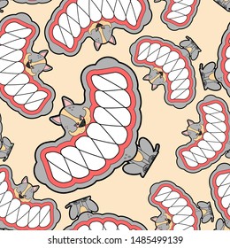 Little angry dog pattern seamless. small Pet Teeth grin background. vector texture